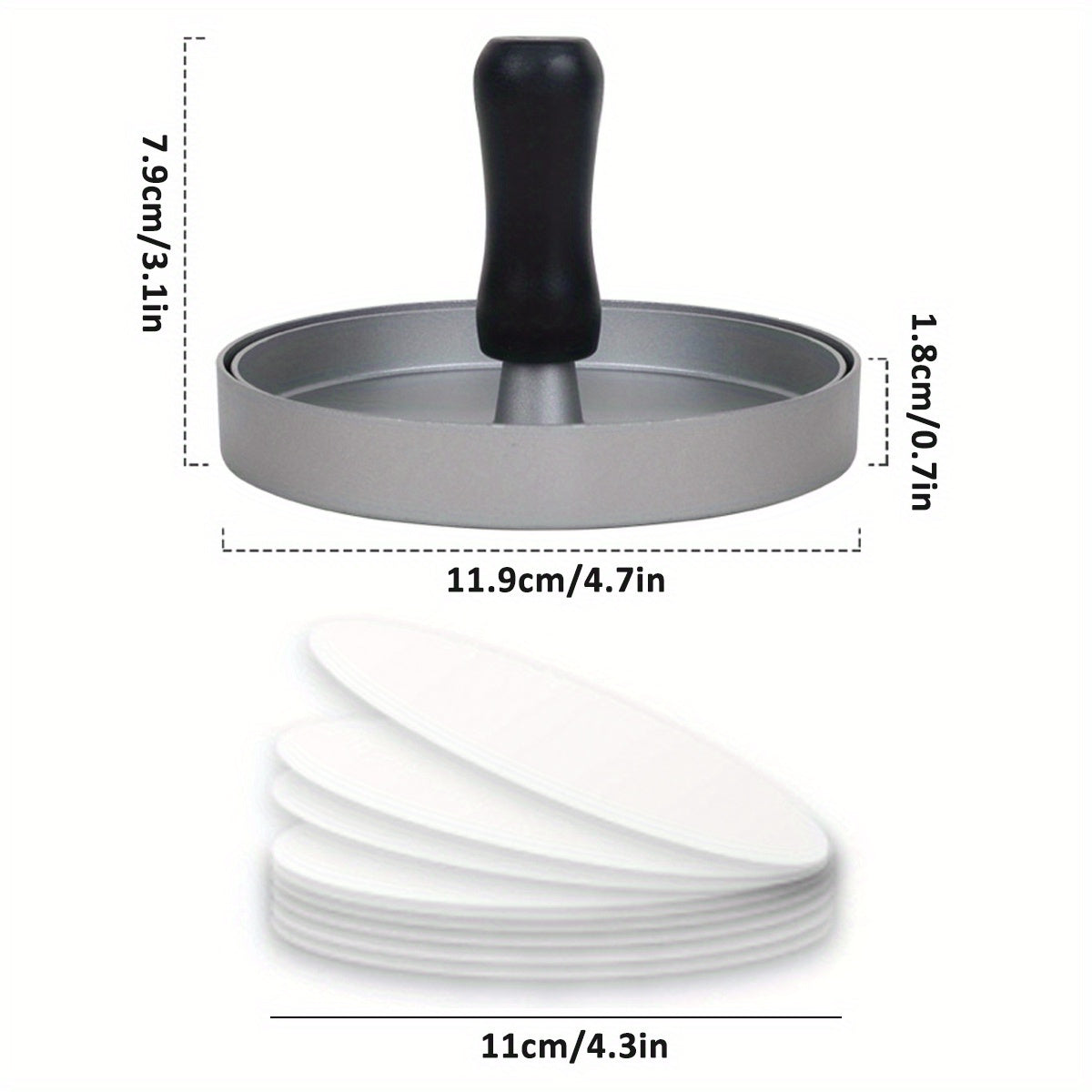Prensa de hamburguesas de aluminio, moldeador de hamburguesas, utensilio de cocina antiadherente con discos de papel encerado