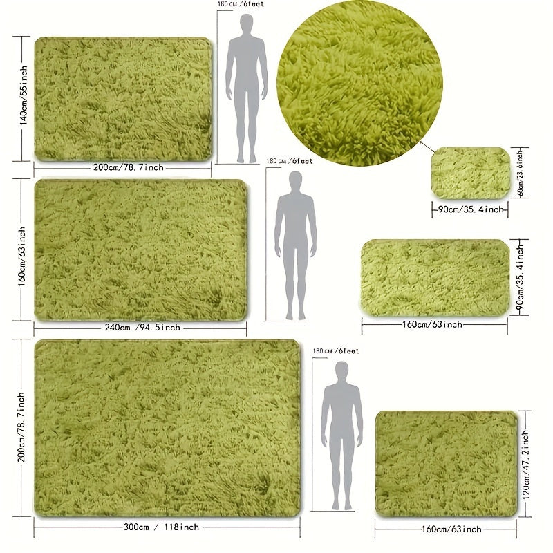 Green Plush Area Rug Non-Slip Stain-Resistant Polyester for Living Room Bedroom Kitchen