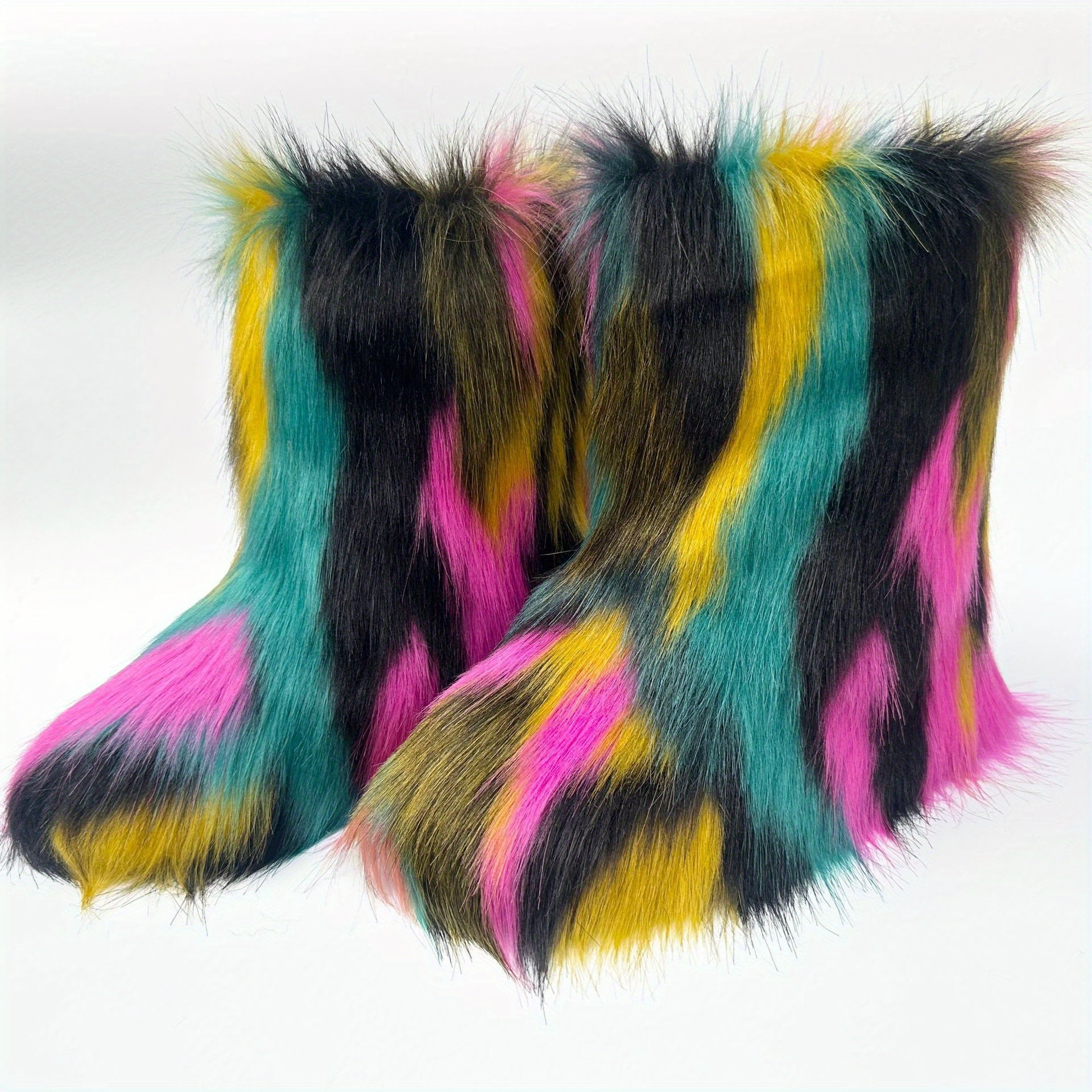 Women's Plush Faux Fur Mid-Calf Boots, Oversized, Harajuku Style