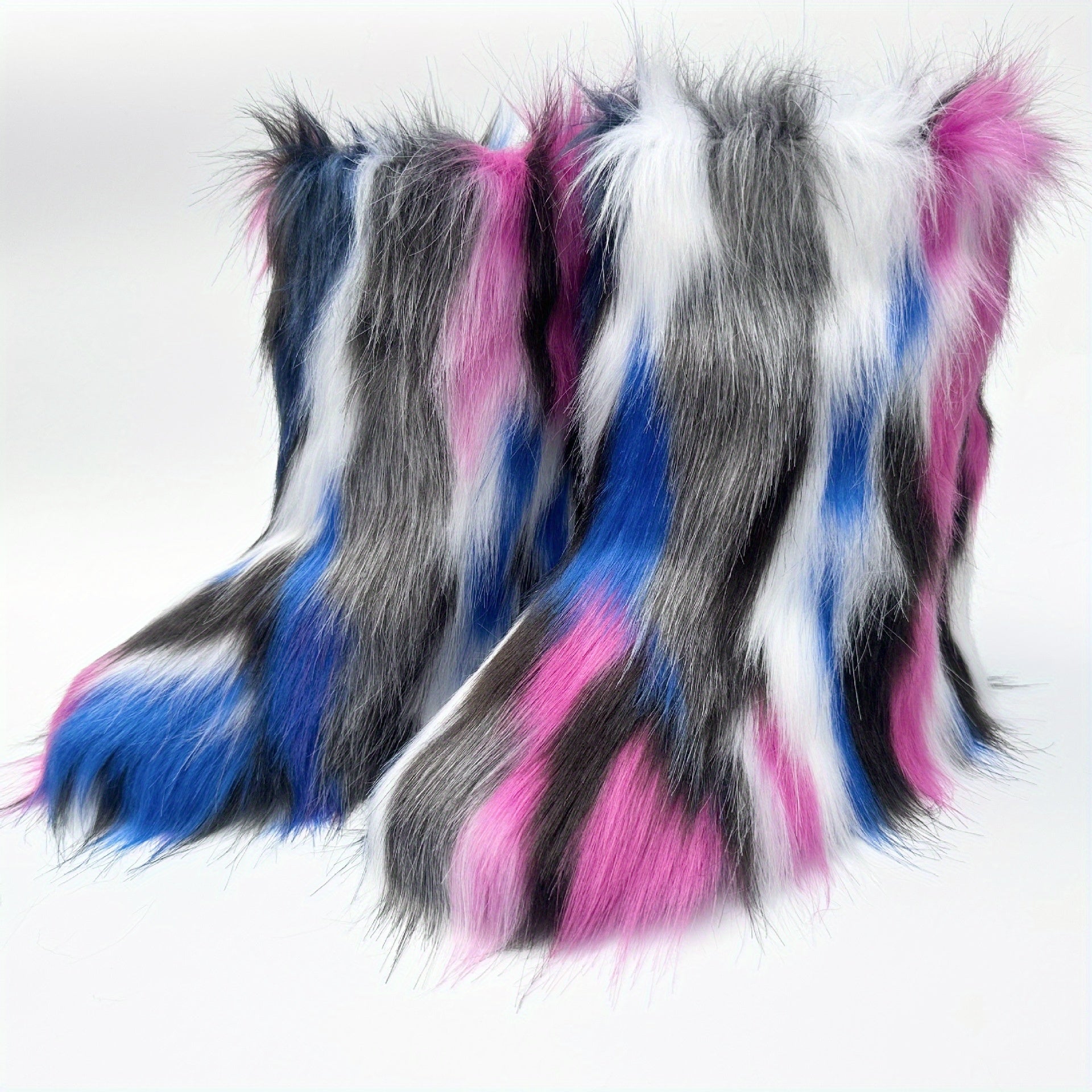 Women's Plush Faux Fur Mid-Calf Boots, Oversized, Harajuku Style