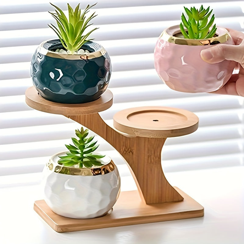 Multifunctional Bamboo Plant Stand for Succulents and Potted Plants Home Office Balcony Decor