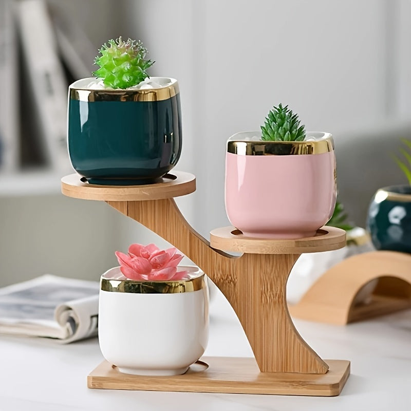 Multifunctional Bamboo Plant Stand for Succulents and Potted Plants Home Office Balcony Decor
