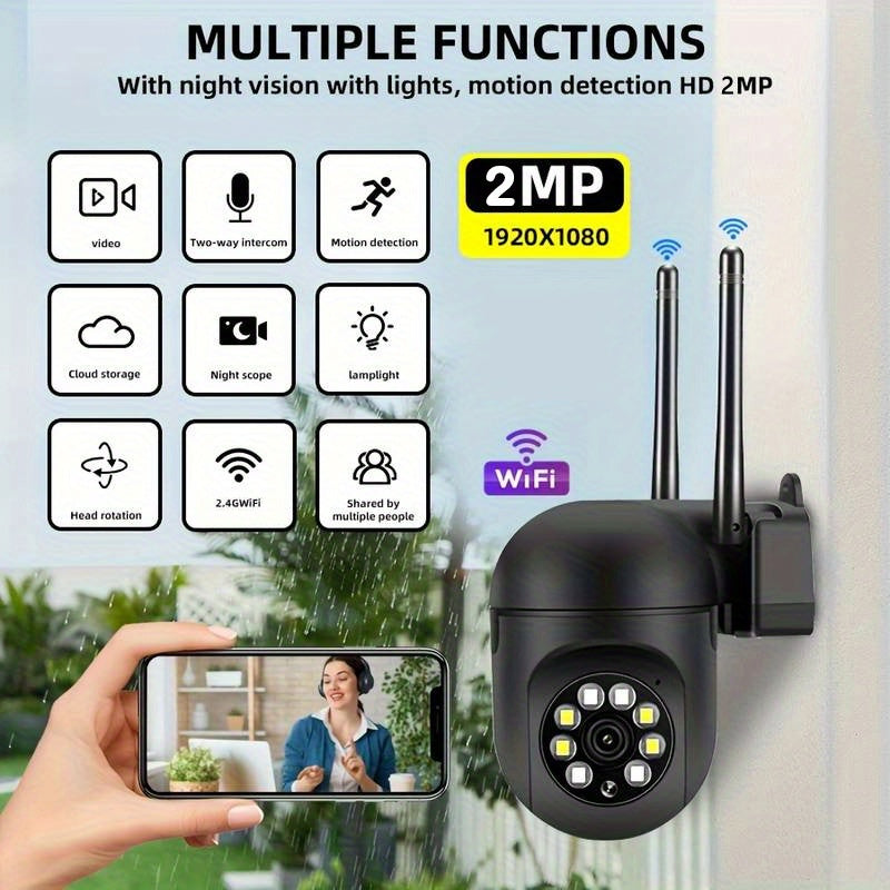 1080p HD Indoor Outdoor Security Camera with Color Night Vision 2-Way Audio PTZ Motion Tracking