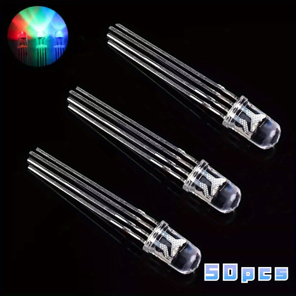 Paquete de 50/100 diodos LED RGB de 5mm, transparente, ánodo común, para circuitos y proyectos DIY