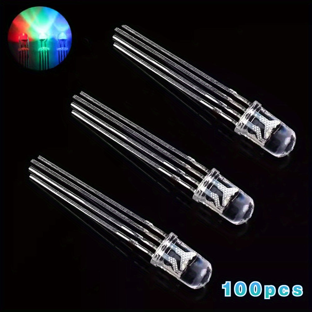 Paquete de 50/100 diodos LED RGB de 5mm, transparente, ánodo común, para circuitos y proyectos DIY