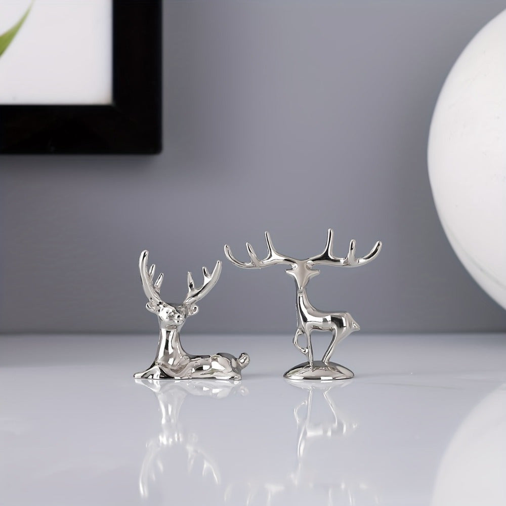 Set of 2 Elk Decorative Figurines for Car Office Bedroom Wine Cabinet Display