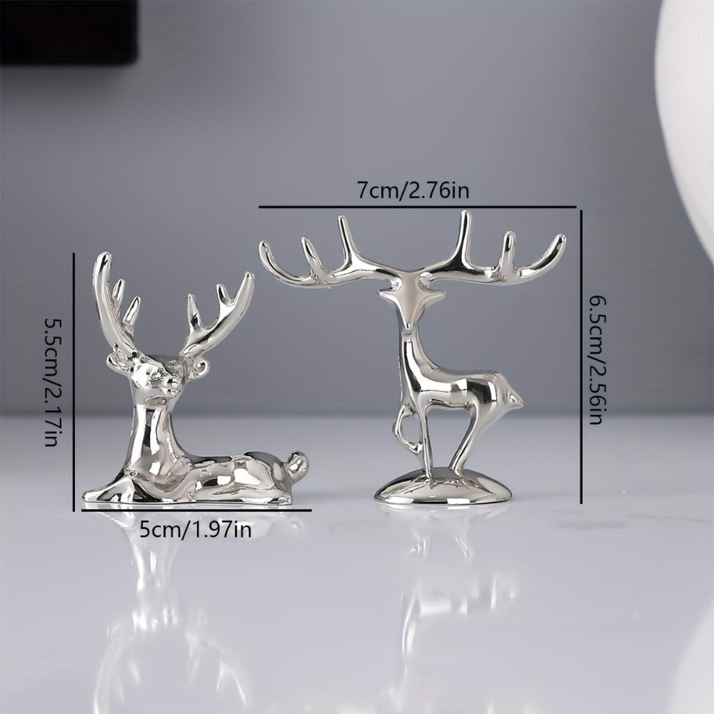 Set of 2 Elk Decorative Figurines for Car Office Bedroom Wine Cabinet Display