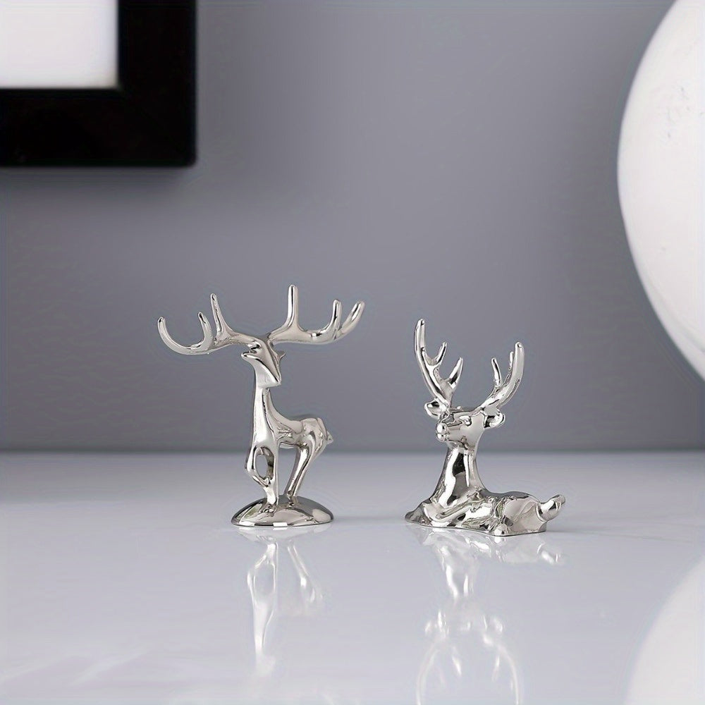 Set of 2 Elk Decorative Figurines for Car Office Bedroom Wine Cabinet Display
