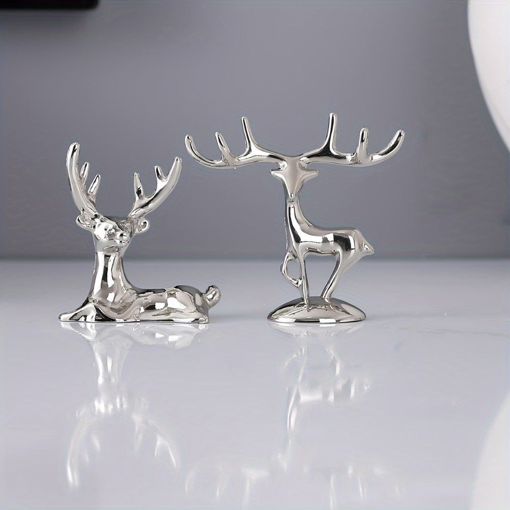 Set of 2 Elk Decorative Figurines for Car Office Bedroom Wine Cabinet Display