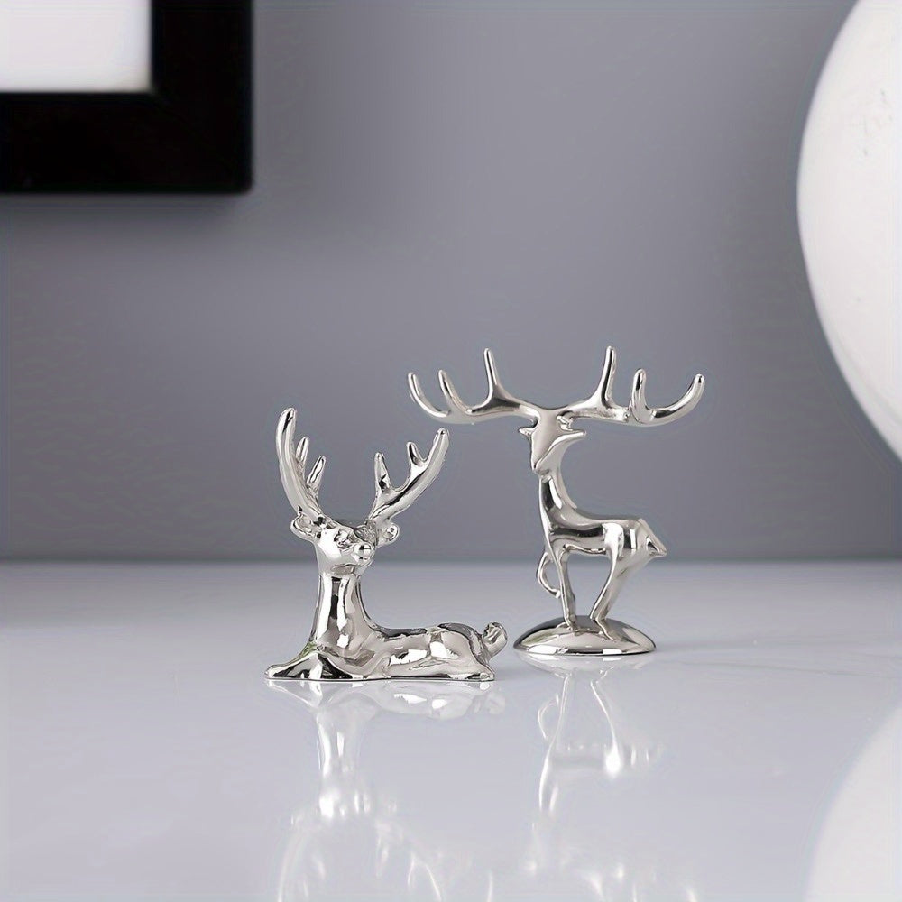 Set of 2 Elk Decorative Figurines for Car Office Bedroom Wine Cabinet Display