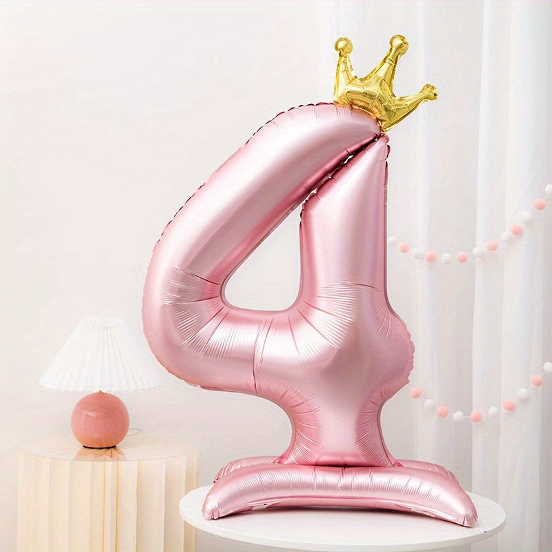 42 Inch Pink Crown Number Balloon for Birthdays and Celebrations Made of Durable Aluminum Foil