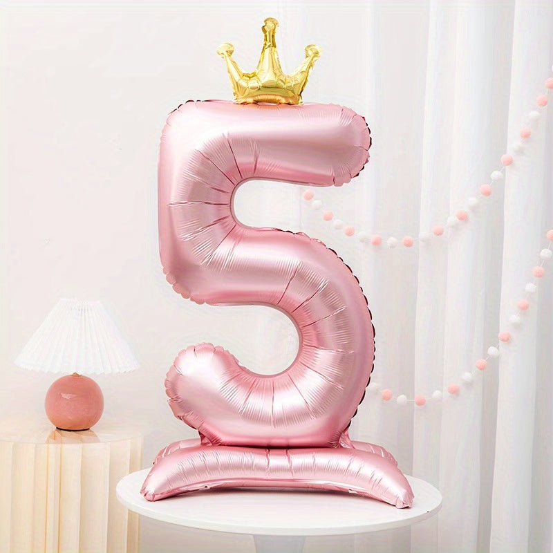 42 Inch Pink Crown Number Balloon for Birthdays and Celebrations Made of Durable Aluminum Foil