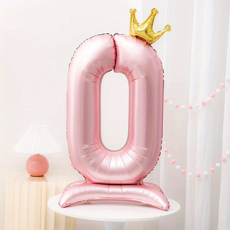 42 Inch Pink Crown Number Balloon for Birthdays and Celebrations Made of Durable Aluminum Foil