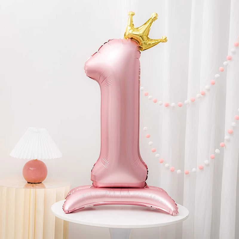 42 Inch Pink Crown Number Balloon for Birthdays and Celebrations Made of Durable Aluminum Foil