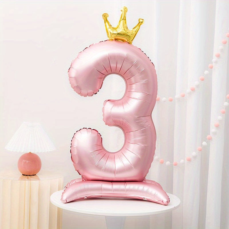42 Inch Pink Crown Number Balloon for Birthdays and Celebrations Made of Durable Aluminum Foil