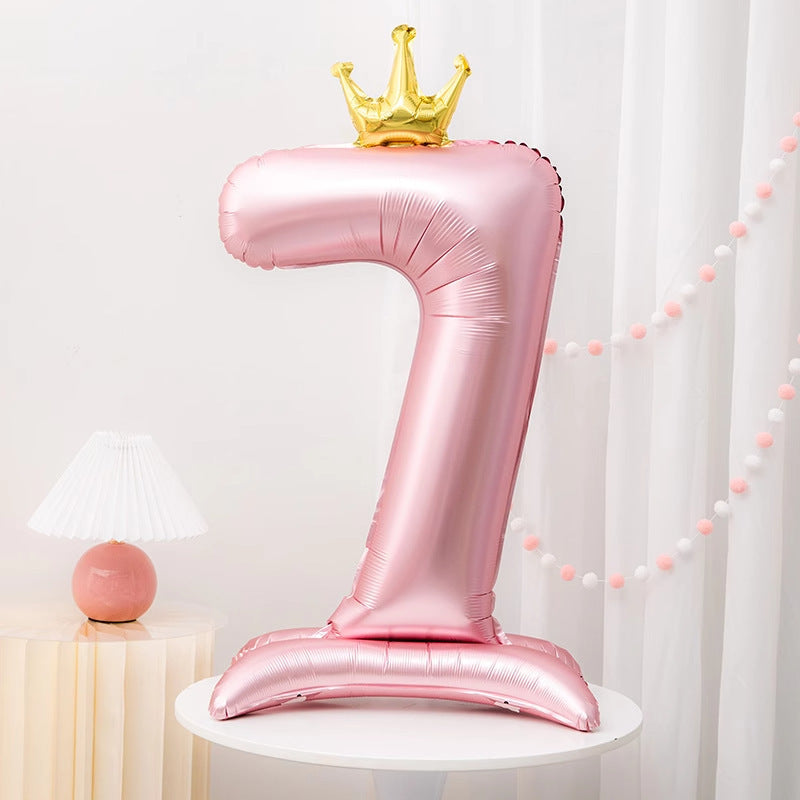 42 Inch Pink Crown Number Balloon for Birthdays and Celebrations Made of Durable Aluminum Foil