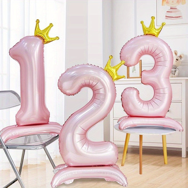 42 Inch Pink Crown Number Balloon for Birthdays and Celebrations Made of Durable Aluminum Foil
