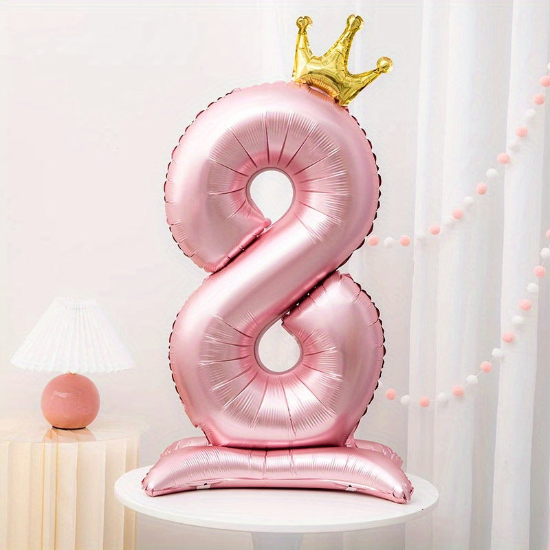 42 Inch Pink Crown Number Balloon for Birthdays and Celebrations Made of Durable Aluminum Foil