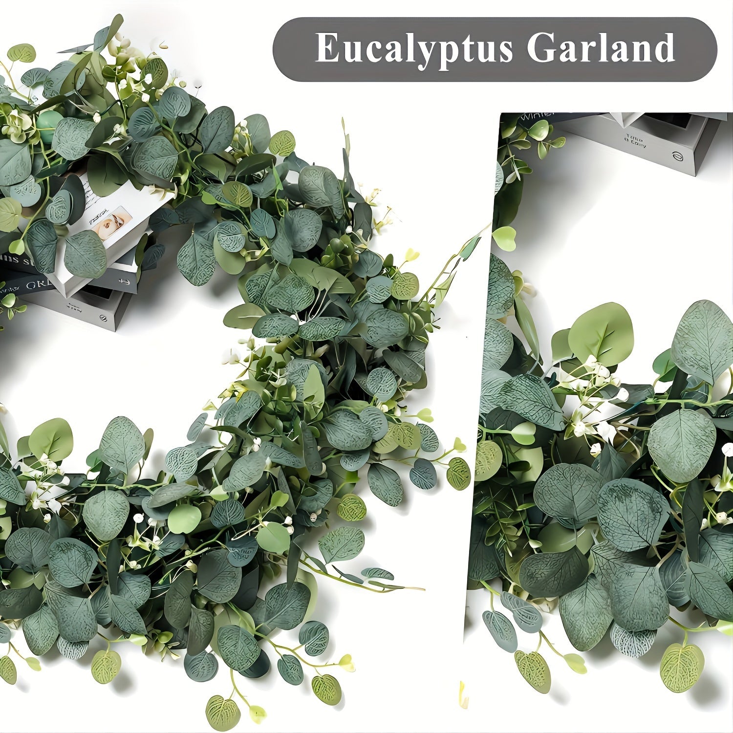 Enredadera de eucalipto artificial con flores blancas para bodas y decoración del hogar