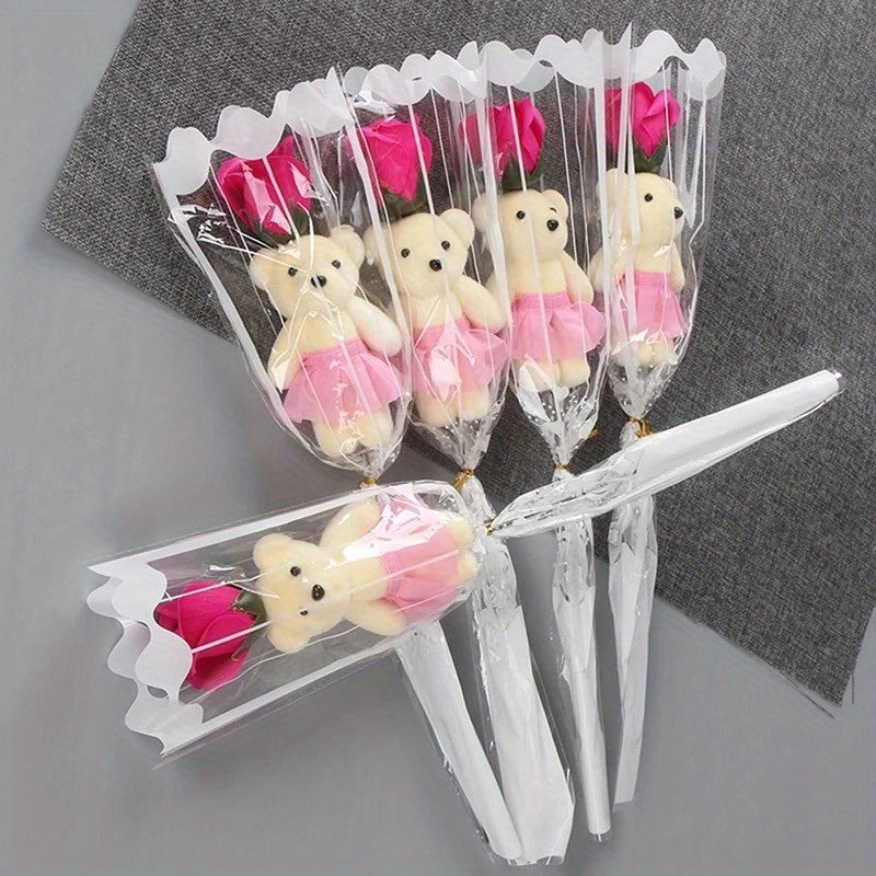 15 Artificial Rose Bouquets with Plush Bears for Birthdays Weddings and Home Decor