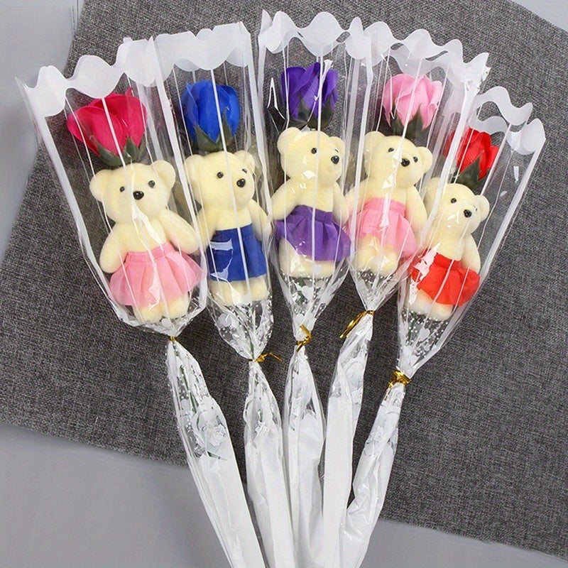15 Artificial Rose Bouquets with Plush Bears for Birthdays Weddings and Home Decor