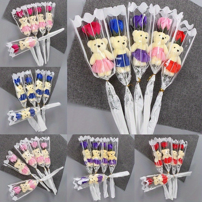 15 Artificial Rose Bouquets with Plush Bears for Birthdays Weddings and Home Decor