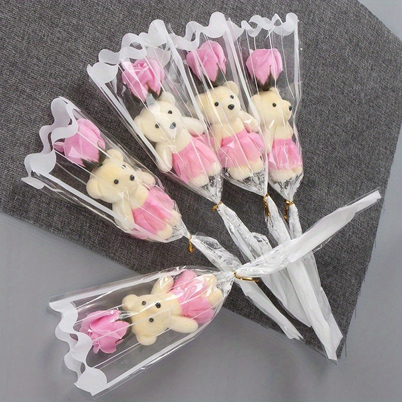 15 Artificial Rose Bouquets with Plush Bears for Birthdays Weddings and Home Decor