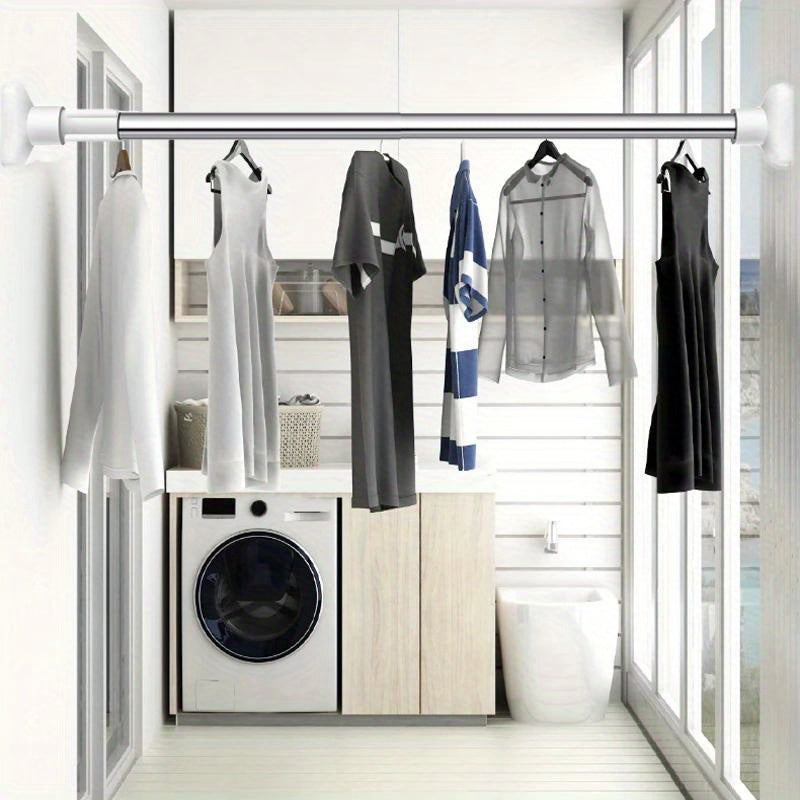 Barra de cortina telescópica de acero inoxidable para edades de 12 a 14 baño balcón colgar ropa