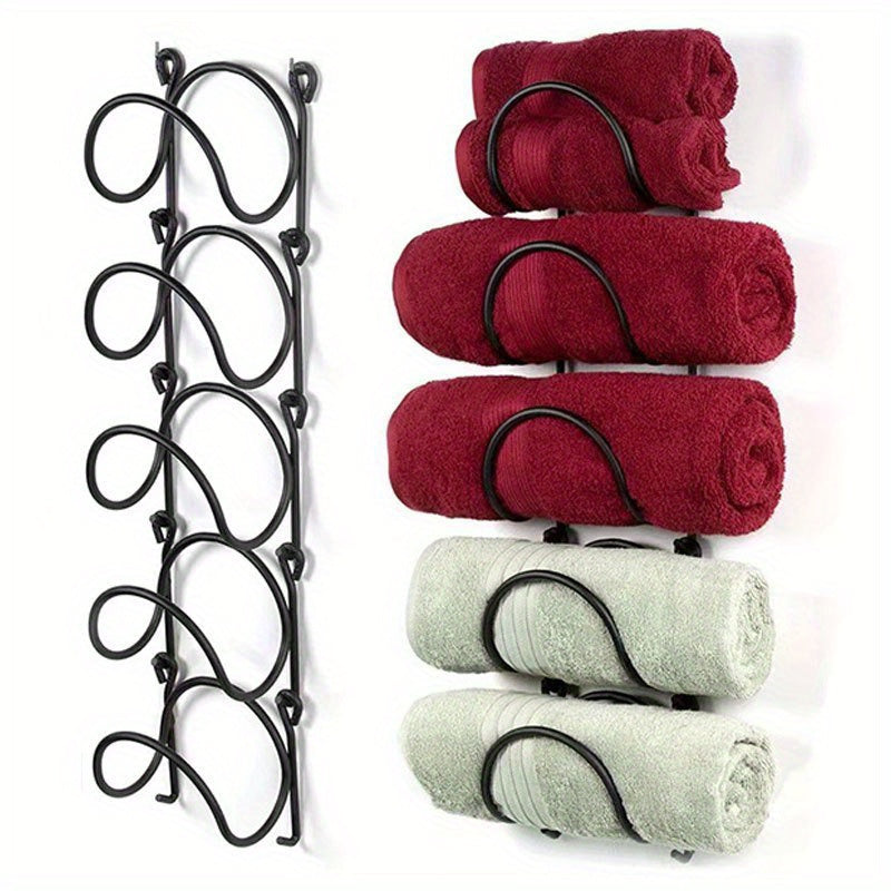 Wall Mounted Wrought Iron Towel Rack Set with 2 Transparent Hooks for Modern Home Decor