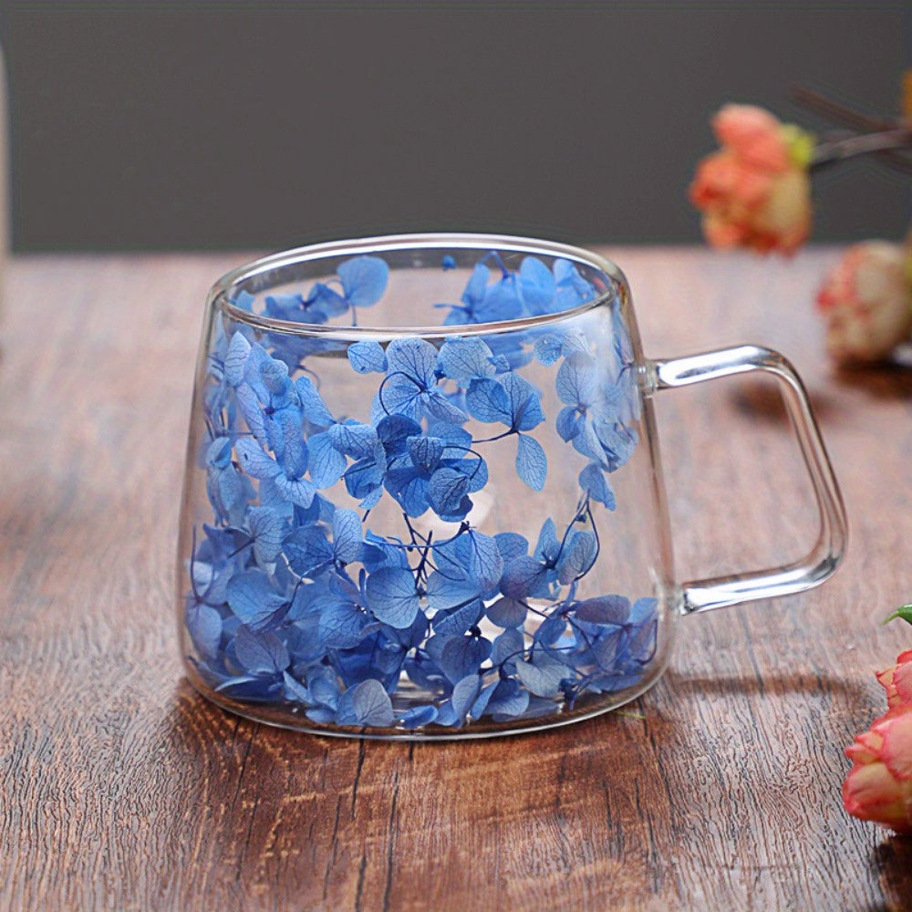 200ML Double Wall Insulated Glass Mug with Floral Pattern Handle Hot Cold Beverages