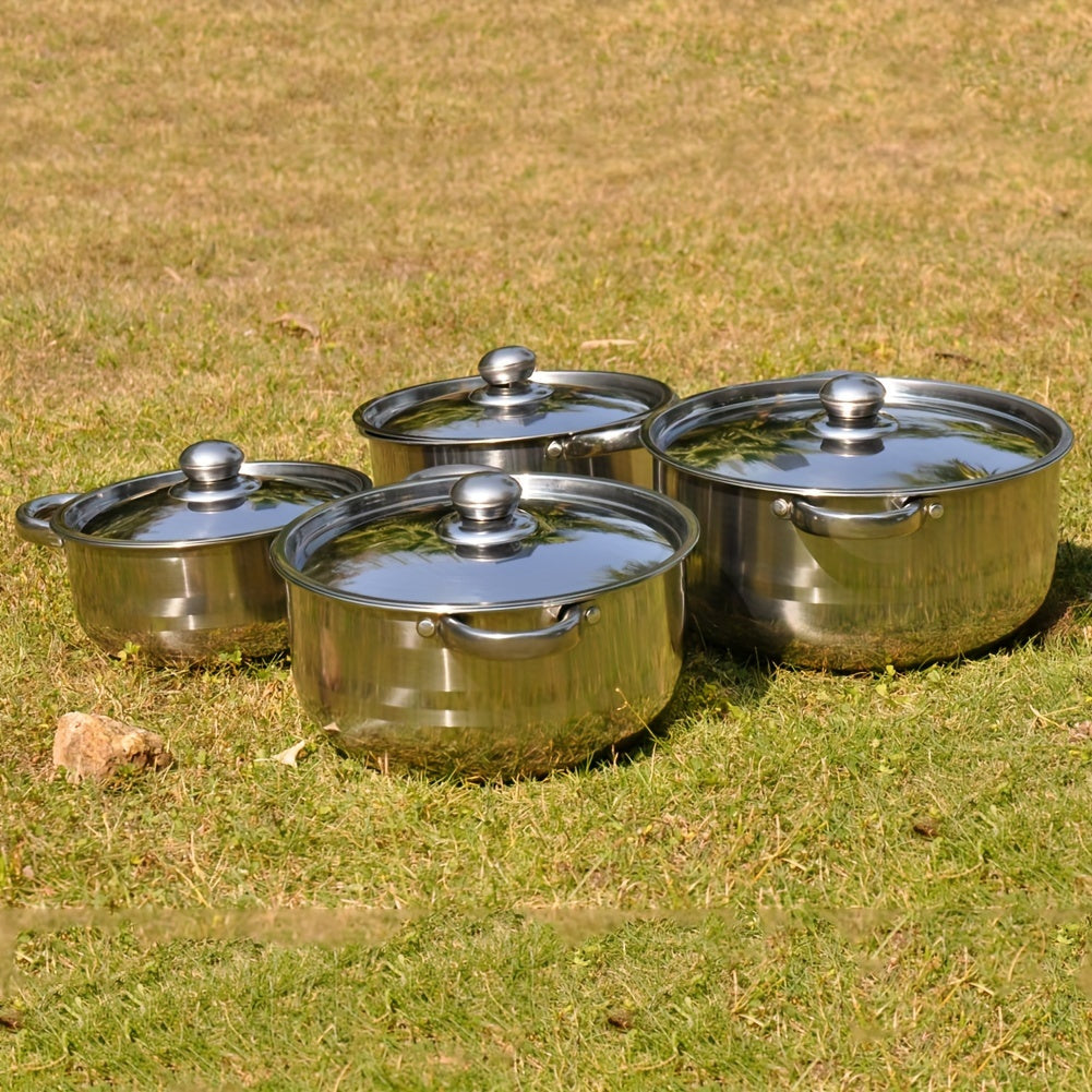 Stainless Steel Cookware Set 4 Pieces with Lids 20/21/24/26cm for Camping Outdoor