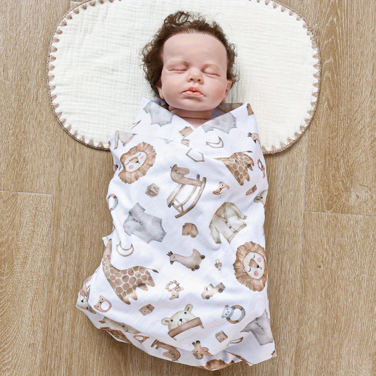 Мягкое и уютное одеяло с милым принтом сафари животных, идеально подходит для дома и путешествий. 1 штука.