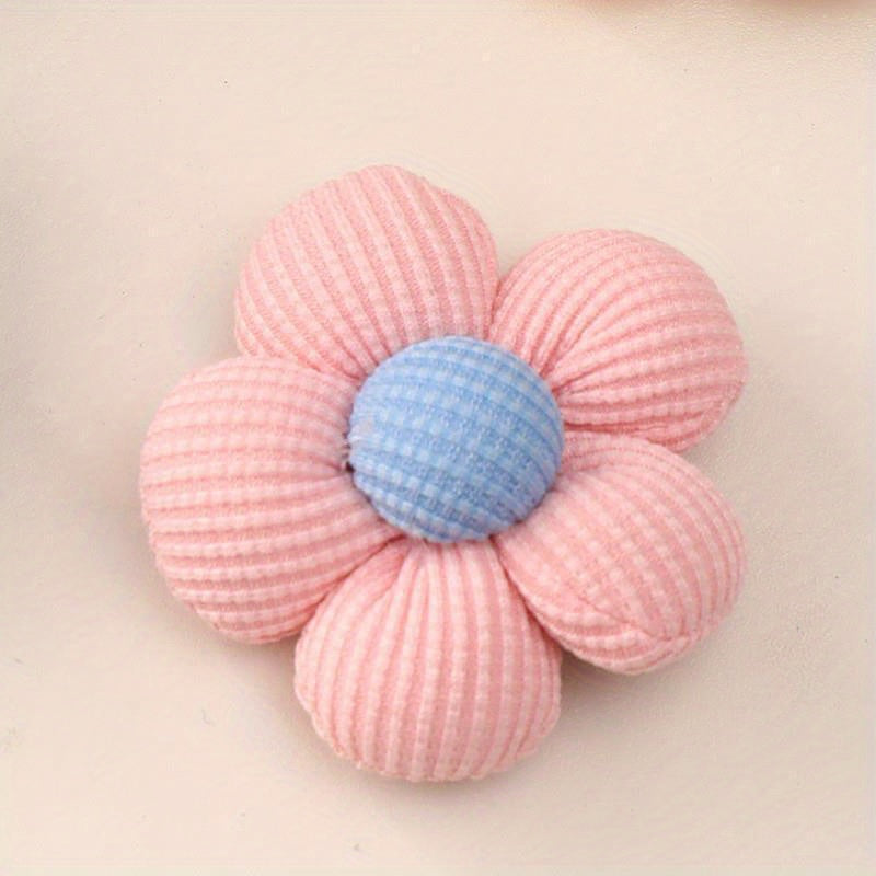 Pastel 3D Padded Flower Hair Clips and Brooches Set for Girls, Handmade Fabric Accessories