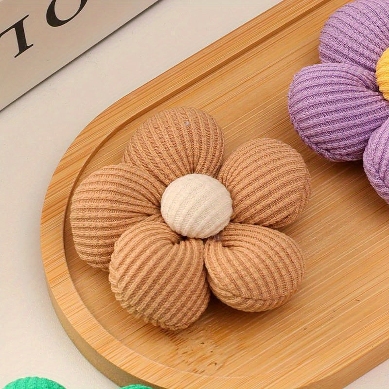 Pastel 3D Padded Flower Hair Clips and Brooches Set for Girls, Handmade Fabric Accessories