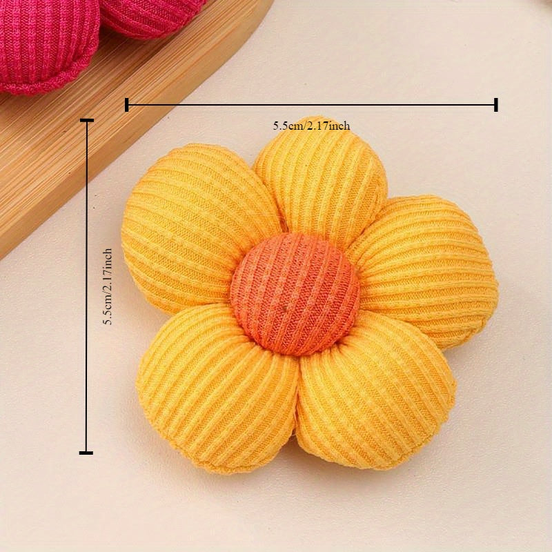 Pastel 3D Padded Flower Hair Clips and Brooches Set for Girls, Handmade Fabric Accessories