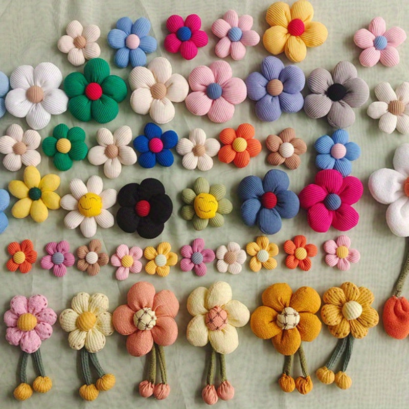 Pastel 3D Padded Flower Hair Clips and Brooches Set for Girls, Handmade Fabric Accessories