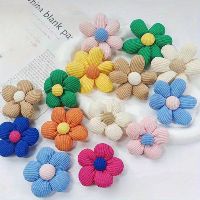 Pastel 3D Padded Flower Hair Clips and Brooches Set for Girls, Handmade Fabric Accessories