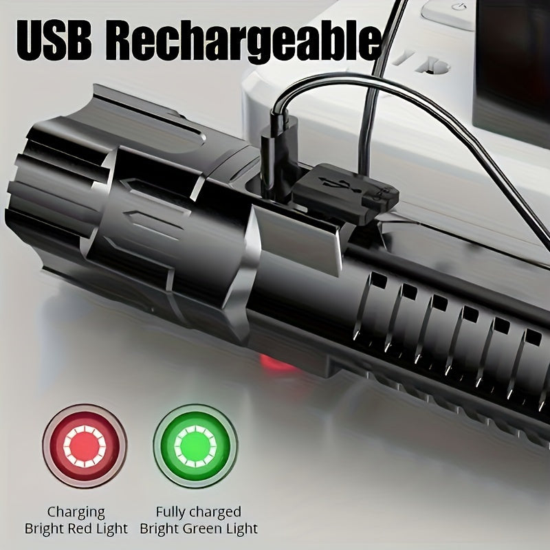 Rechargeable LED Flashlight 13cm with 3 Modes USB Cable Included Outdoor Camping Emergency