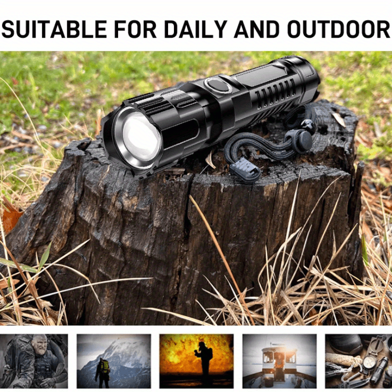 Rechargeable LED Flashlight 13cm with 3 Modes USB Cable Included Outdoor Camping Emergency