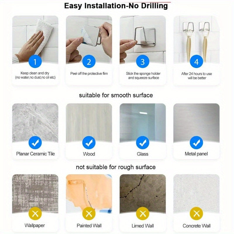 Juego de organizador de cocina y baño de acero inoxidable, estante para drenaje, soporte para esponjas, montado en la pared