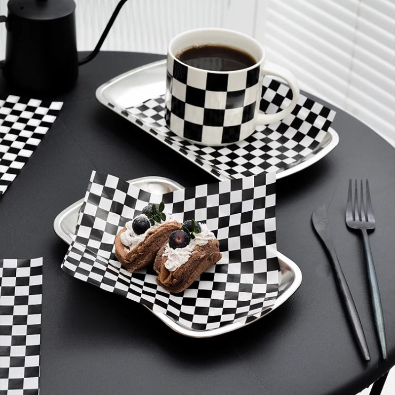 Checkerboard Wax Paper Doilies 100 Pieces Rectangular Food Wrapping Sheets