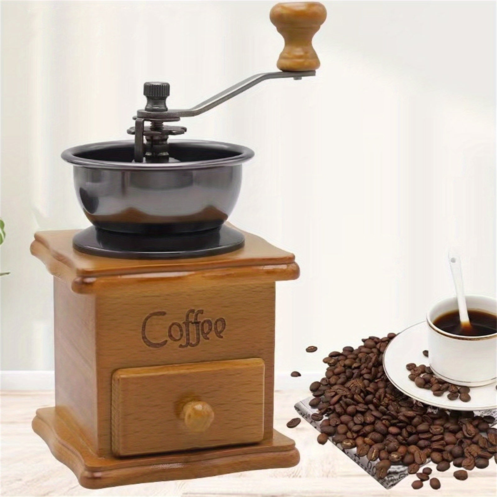 Hand-Cranked Wooden Coffee Bean Mill Stainless Steel Manual Espresso Grinder