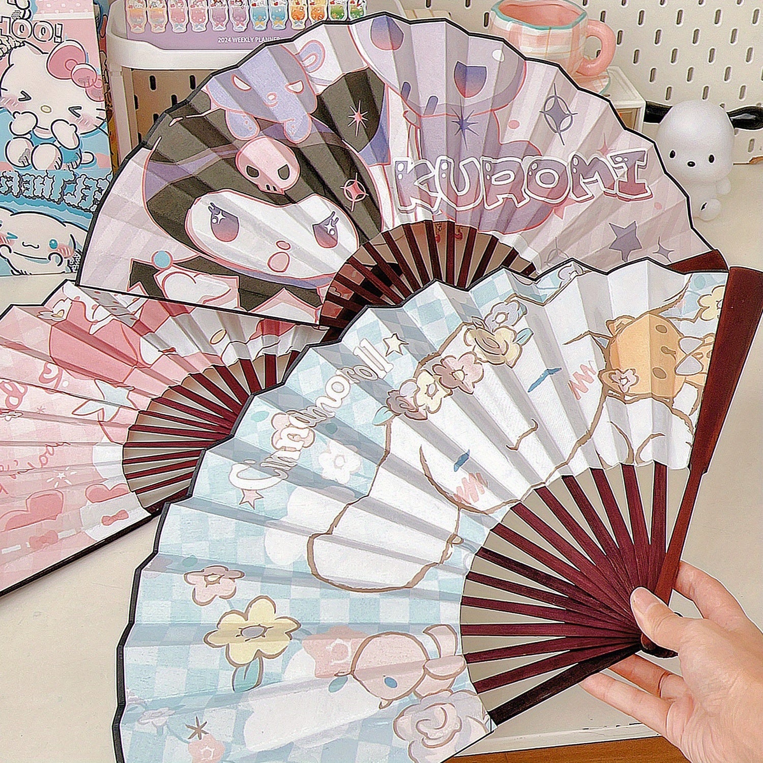 Folding Fan with Cartoon Prints for Kids and Adults Cute Handheld Accessory