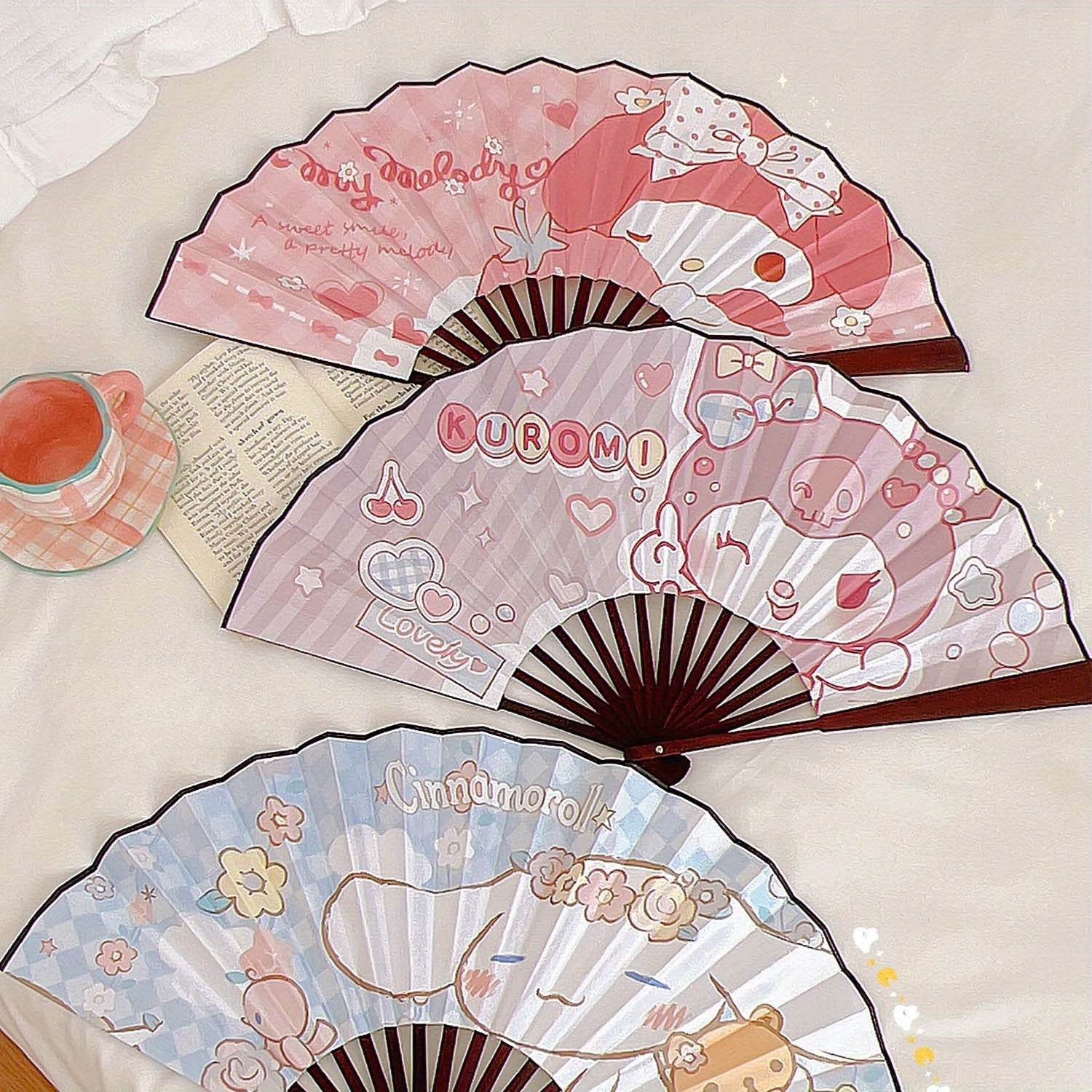 Folding Fan with Cartoon Prints for Kids and Adults Cute Handheld Accessory