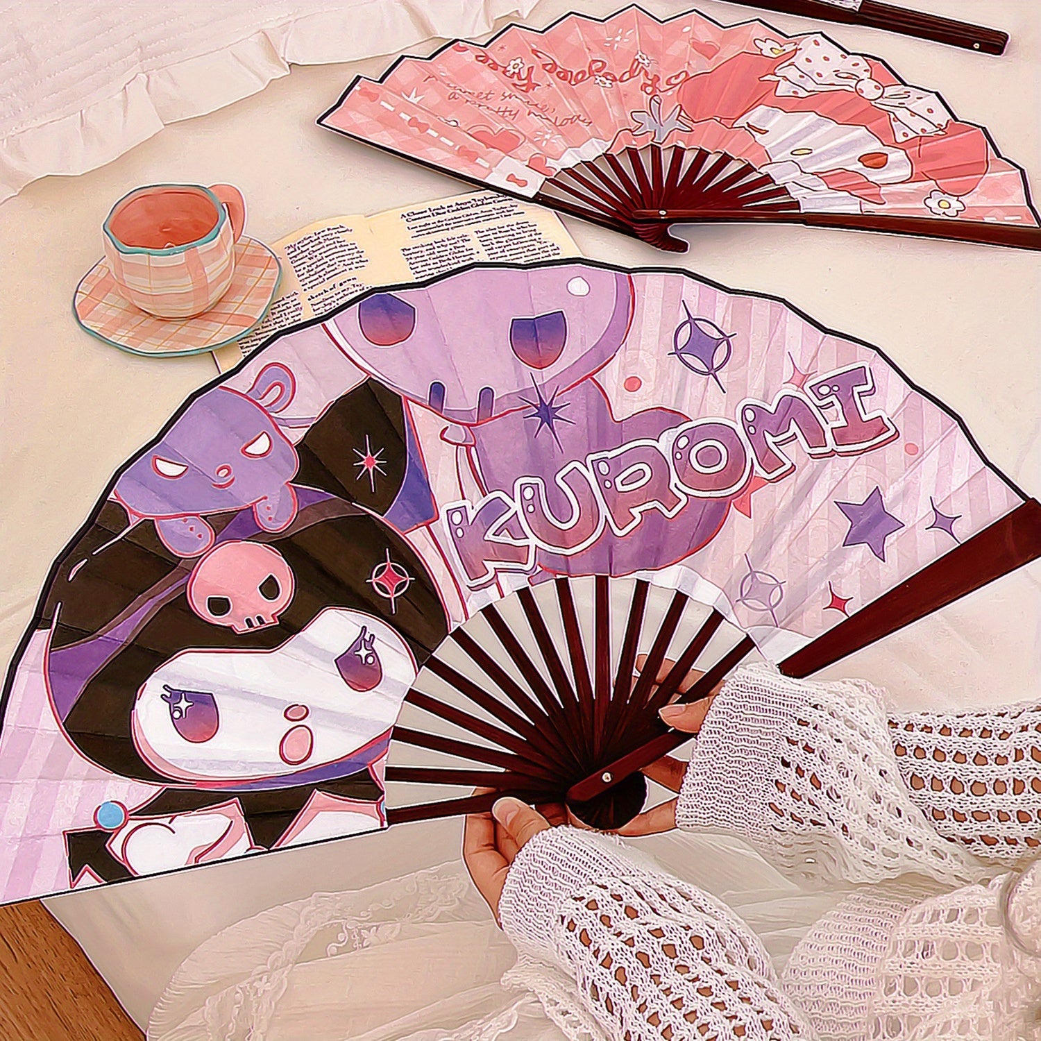 Folding Fan with Cartoon Prints for Kids and Adults Cute Handheld Accessory