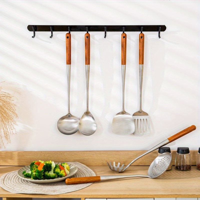 Set of 4 Stainless Steel Wok Utensils with Wooden Handles, 43cm Long, Heat-Resistant