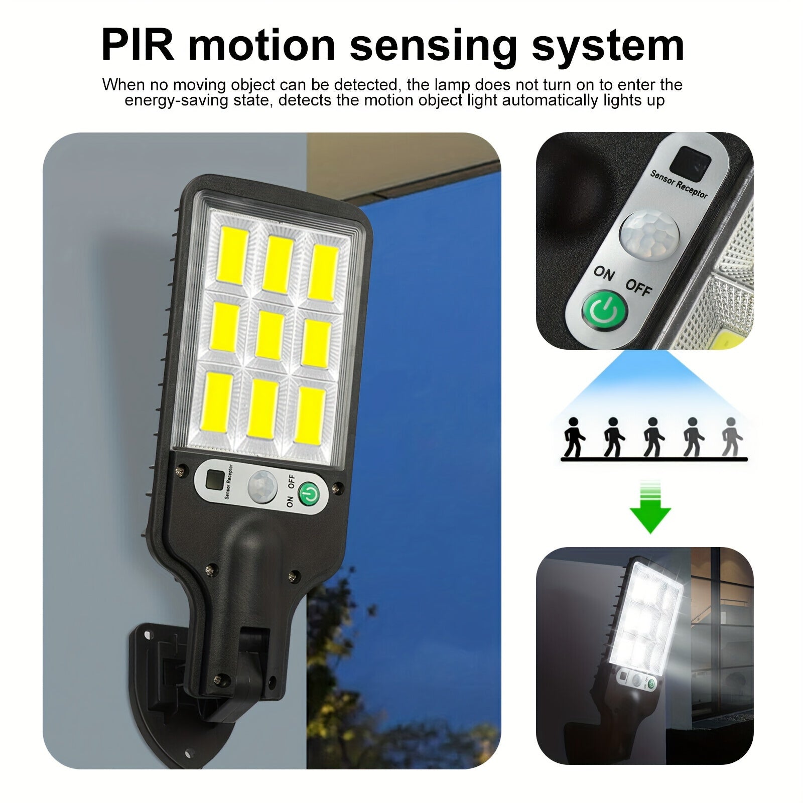 Luces de sensor de movimiento solar con control remoto, pack de 3, farolas solares para jardín, patio y césped