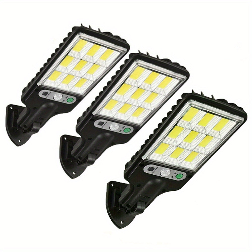 Luces de sensor de movimiento solar con control remoto, pack de 3, farolas solares para jardín, patio y césped