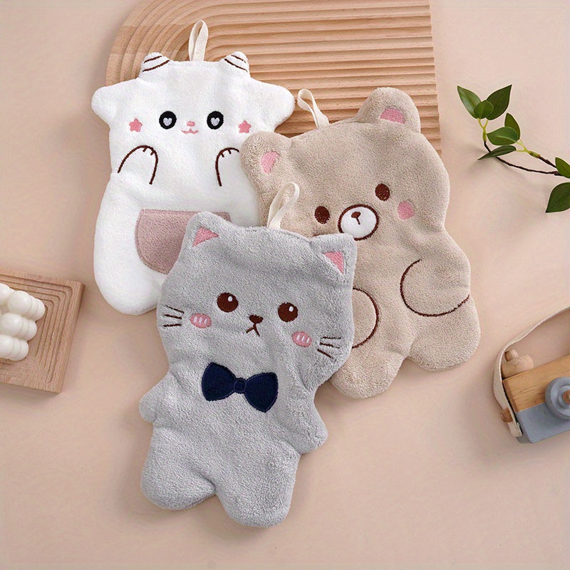 Cartoon Animal Microfiber Fingertip Kitchen Towel Lightweight Coral Fleece Handkerchief