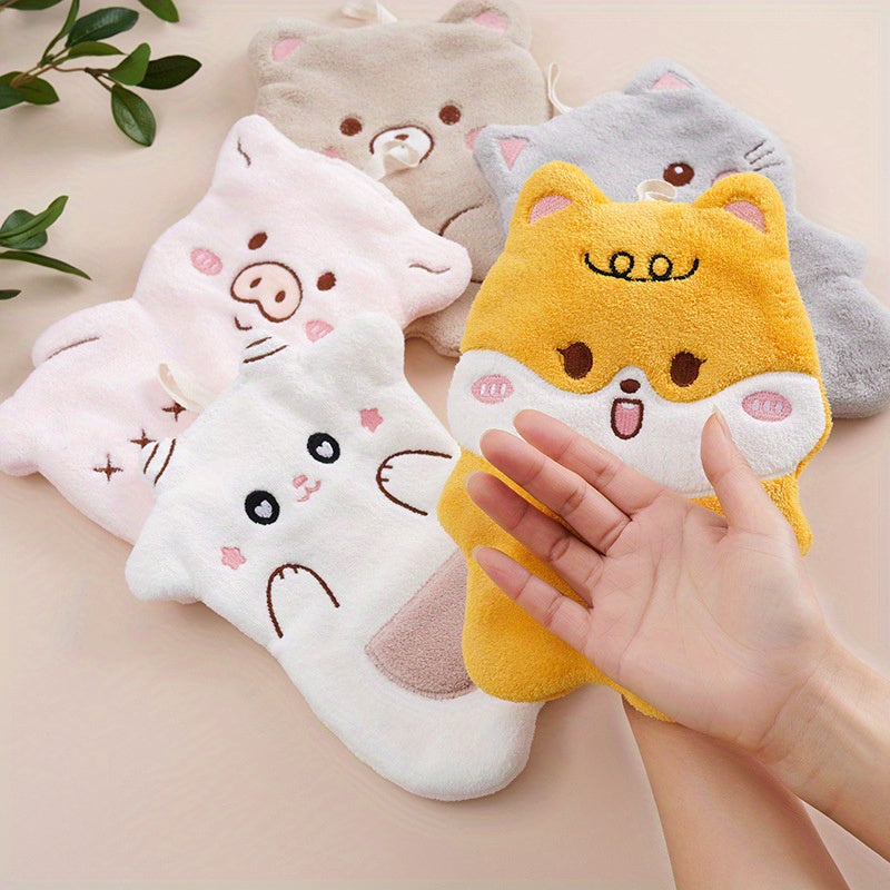 1 шт. Микрофибровое полотенце для пальцев с мультяшным животным, легкое висячее кухонное полотенце, вышитый носовой платок из кораллового флиса, современный стиль, 30 г/м², только ручная стирка